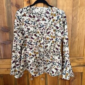 PPLA Cream Bell Sleeve Blouse with Tie Front